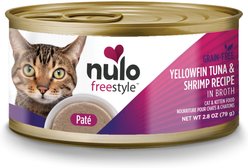 Nulo Grain-Free Yellowfin Tuna & Shrimp Recipe Pate Wet Canned Food for Cats & Kittens, 2.8-oz can, case of 12