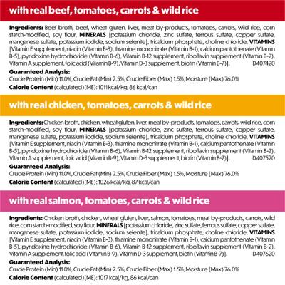 Show full view: Purina Beneful IncrediBites Adult Variety Pack Chicken Beef & Salmon Small Breed Wet Dog Food, 3-oz can, case of 30 slide 7 of 11