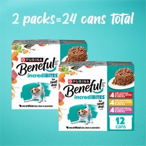 Purina Beneful IncrediBites Adult Variety Pack Chicken Beef & Salmon Small Breed Wet Dog Food, 3-oz, case of 12