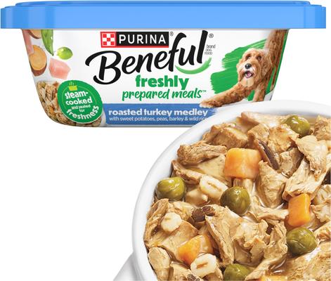 Purina Beneful Freshly Prepared Meals Roasted Turkey Medley with Wild Rice, Peas & Barley Wet Dog Food, 10-oz, case of 8