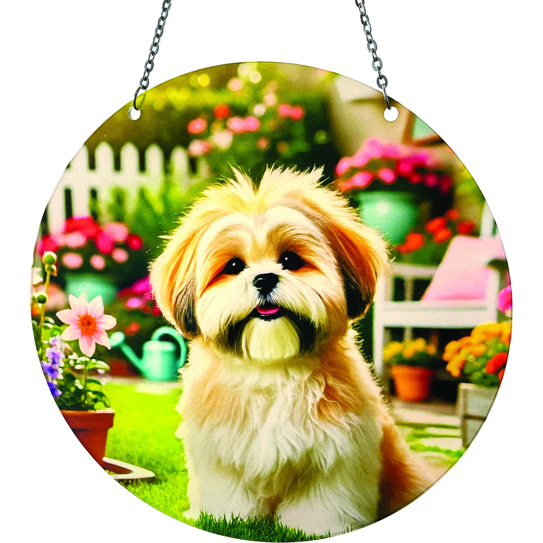d'ears Shih Tzu White & Tan Suncatcher