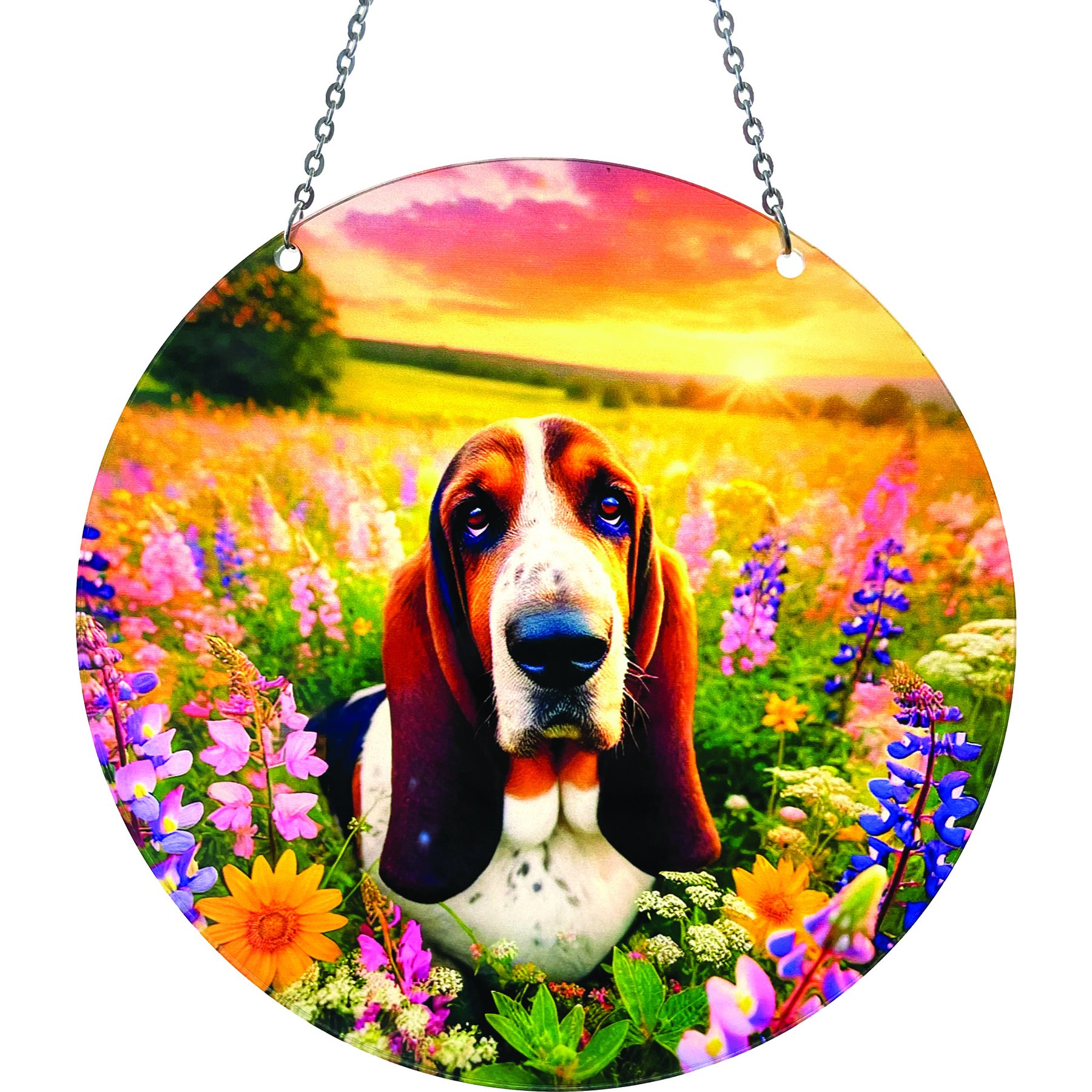 d'ears Basset Hound in Field Suncatcher