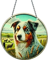 d'ears Australian Shepherd in Field Suncatcher