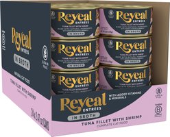 Reveal Entrees Tuna Fillet with Shrimp Grain-Free Bits in Broth Canned Wet Cat Food, 2.47-oz can, case of 24