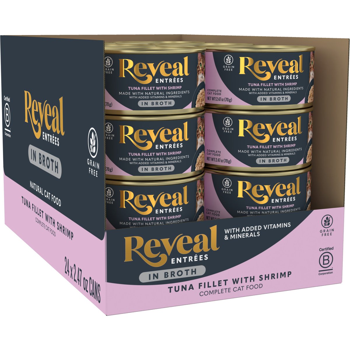 Reveal Entrees Tuna Fillet with Shrimp Grain-Free Bits in Broth Canned Wet Cat Food, 2.47-oz can, case of 24
