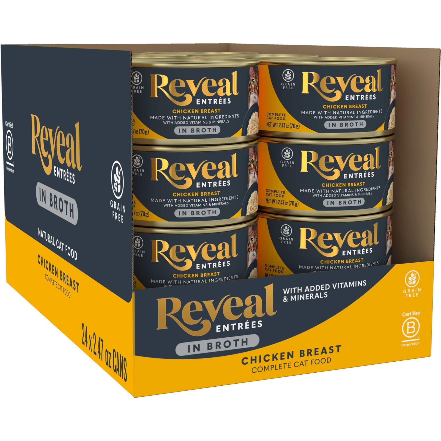 Reveal Entrees Chicken Breast Grain-Free Bits in Broth Canned Wet Cat Food, 2.47-oz can, case of 24