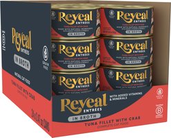 Reveal Entrees Tuna Fillet with Crab Grain-Free Bits in Broth Canned Wet Cat Food, 2.47-oz can, case of 24