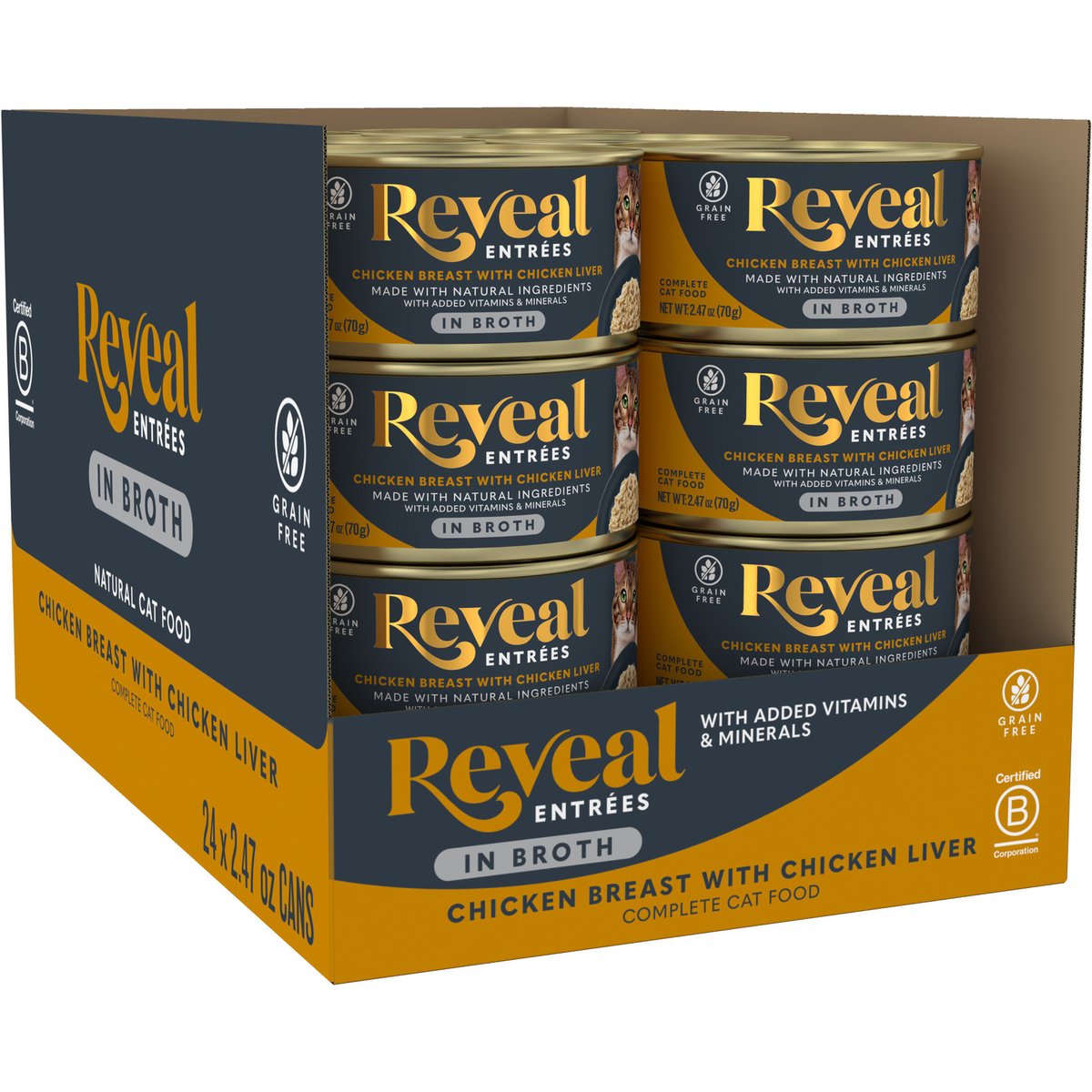 Reveal Entrees Chicken Breast with Liver Grain-Free Bits in Broth Canned Wet Cat Food, 2.47-oz can, case of 24