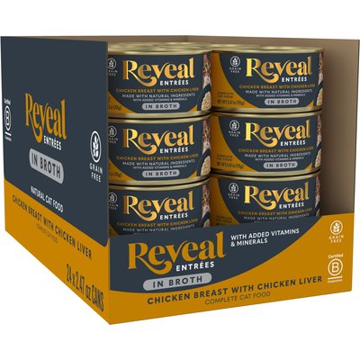 Reveal Reveal Entrees Chicken Breast with Liver Grain-Free Bits in Broth Canned Wet Cat Food, 2.47-oz can, case of 24