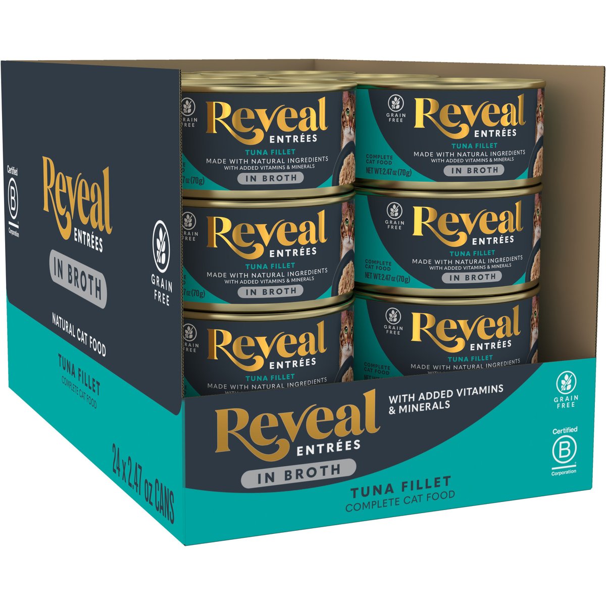 Reveal Entrees Tuna Fillet Grain-Free Bits in Broth Canned Wet Cat Food, 2.47-oz can, case of 24