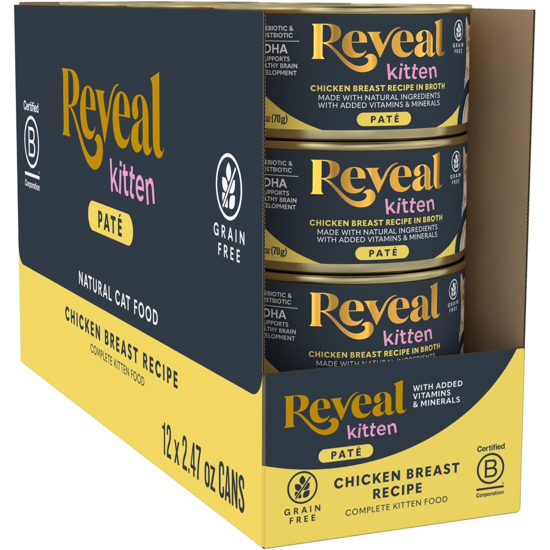 Reveal Kitten Chicken Breast Recipe in Broth Grain-Free Pate Canned Wet Cat Food, 2.47-oz can, case of 12