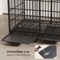 Fuzzy Bird Durable Escape-Proof Steel Three-Door Foldable Dog Cage with Wheels & Removable Tray, Black, Giant: 78-in slide 2 of 6