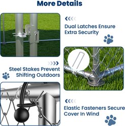 Fuzzy Bird Heavy-Duty Outdoor Two-Compartment Galvanized Kennel Dog Cage with Waterproof Cover & Security Locks, Silver, 183-in slide 2 of 9