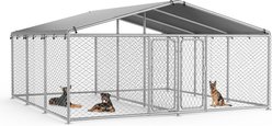 Fuzzy Bird Heavy-Duty Outdoor Two-Compartment Galvanized Kennel Dog Cage with Waterproof Cover & Security Locks, Silver, 183-in slide 1 of 9