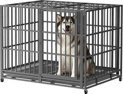 Fuzzy Bird Heavy-Duty Dog Crate with Tray, Wheels & Lock, Black, Large: 54-in