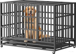 Fuzzy Bird Heavy-Duty Dog Crate with Tray, Wheels & Lock, Black, Large: 48-in