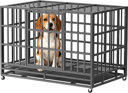 FUZZY BIRD Heavy-Duty Dog Crate with Tray, Wheels Lock, Black