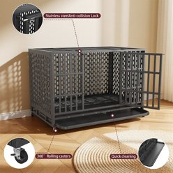 Fuzzy Bird Heavy-Duty Escape-Proof Dog Crate with Tray, Wheels & Lock, Black, Large: 48-in slide 2 of 6