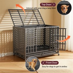 Fuzzy Bird Heavy-Duty Escape-Proof Dog Crate with Tray, Wheels & Lock, Black, Medium: 42-in slide 2 of 6