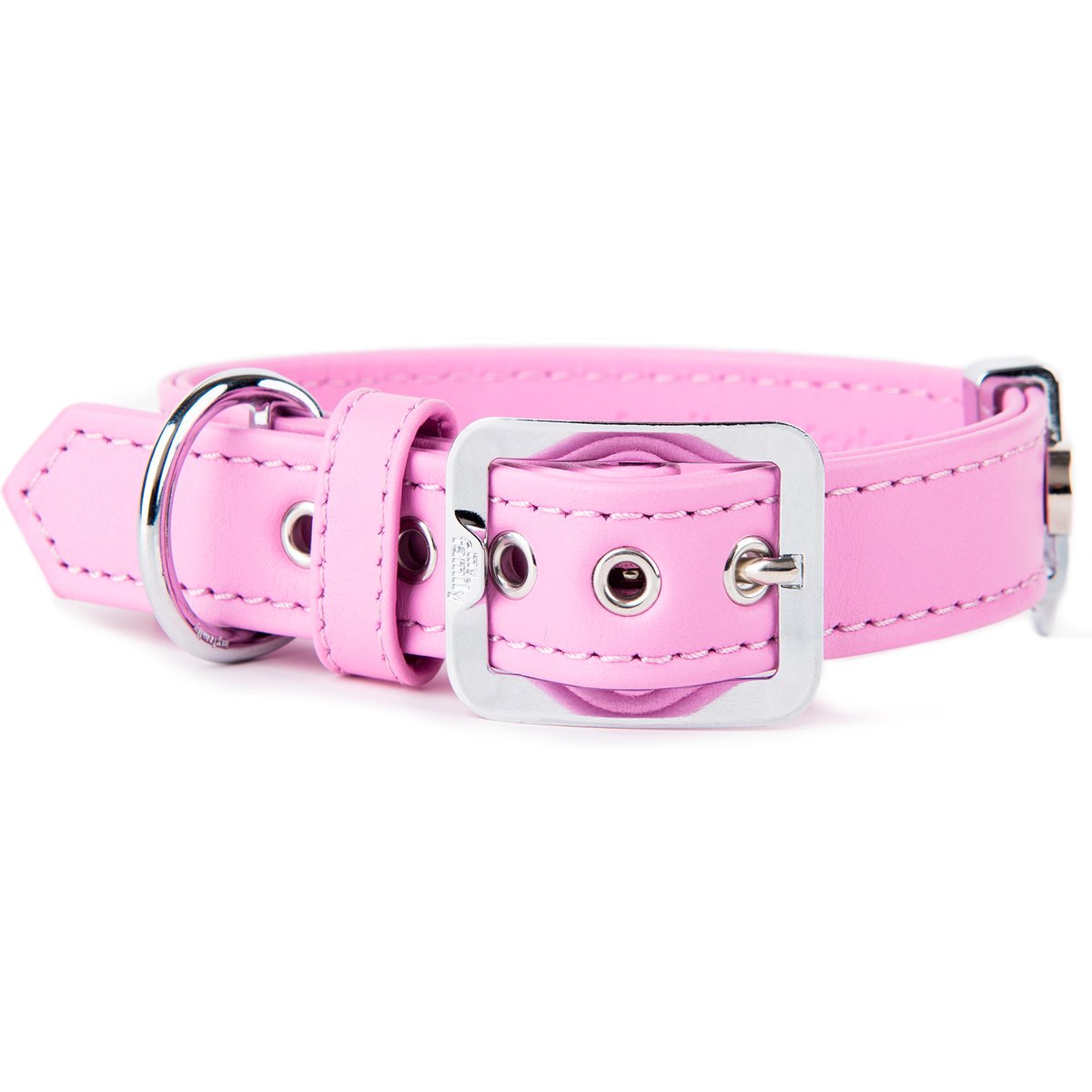 myfamily Hermitage Leather Dog Collar, Pink, X-Large: 17 to 21-in neck, 1-in wide