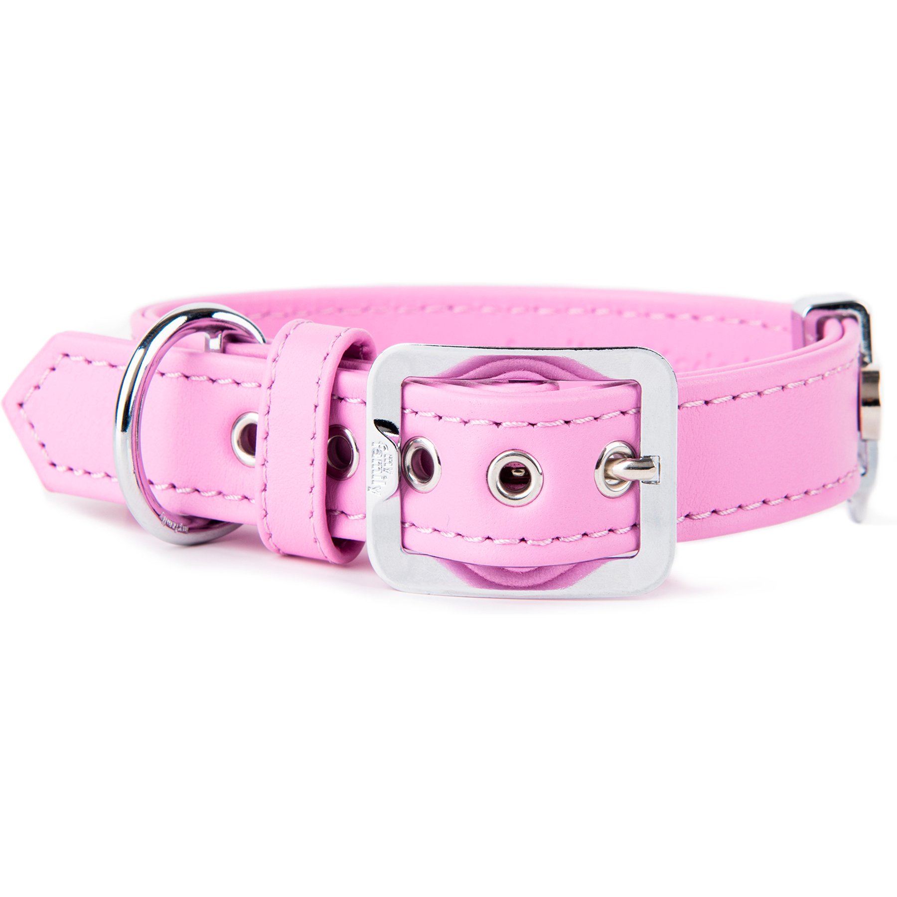 myfamily Hermitage Leather Dog Collar, Pink, Small/Medium: 12 to 14-in neck, 3/4-in wide