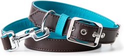 myfamily Hermitage Leather Dog Collar, Brown/Torquoise, XX-Small: 9 to 10-in neck, 1/2-in wide slide 2 of 5