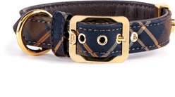 myfamily Hermitage Leather Dog Collar, Brown/Tartan, Small/Medium: 12 to 14-in neck, 1/2-in wide