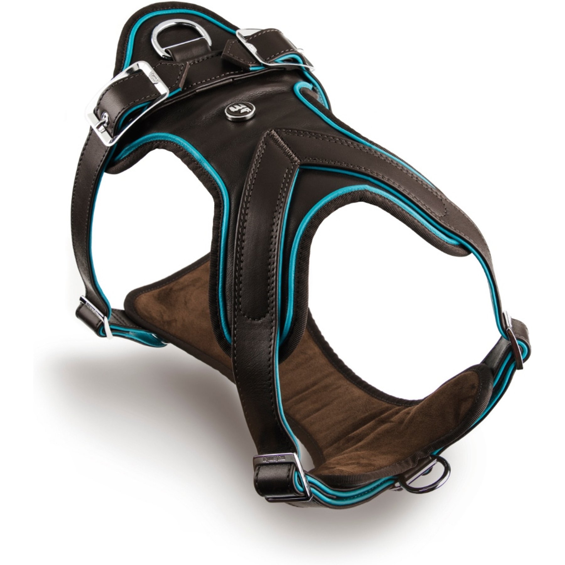 myfamily Hermitage Leather Dog Harness, Brown/Torquoise, Large: 26 to 36-in chest