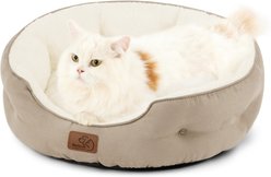 Bedsure Round Bolster Anti-Slip Puppy & Kitten Bed with Washable Pillow Cushion, Camel, Small slide 1 of 8