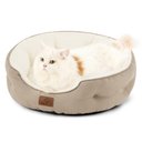 Bedsure Round Bolster Anti-Slip Puppy & Kitten Bed with Washable Pillow Cushion, Camel, Small