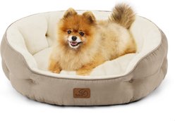 Bedsure Round Bolster Anti-Slip Puppy & Kitten Bed with Washable Pillow Cushion, Camel, Medium slide 1 of 8