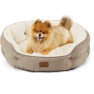 Bedsure Round Bolster Anti-Slip Puppy & Kitten Bed with Washable Pillow Cushion, Camel, Small