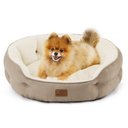 Bedsure Round Bolster Anti-Slip Puppy & Kitten Bed with Washable Pillow Cushion, Camel, Medium
