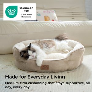 Bedsure Round Bolster Anti-Slip Puppy & Kitten Bed with Washable Pillow Cushion, Camel, Small