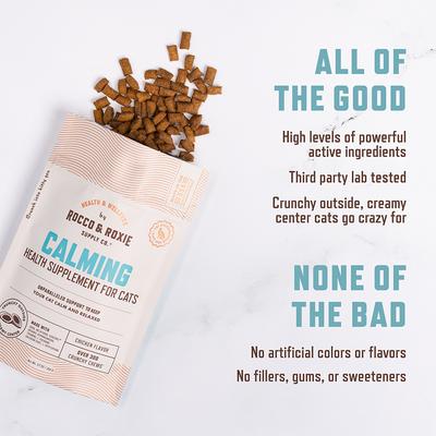 Show full view: Rocco & Roxie Supply Co. Chicken Flavored Calming Chew Supplement for Cats, 3.7-oz bag slide 7 of 9