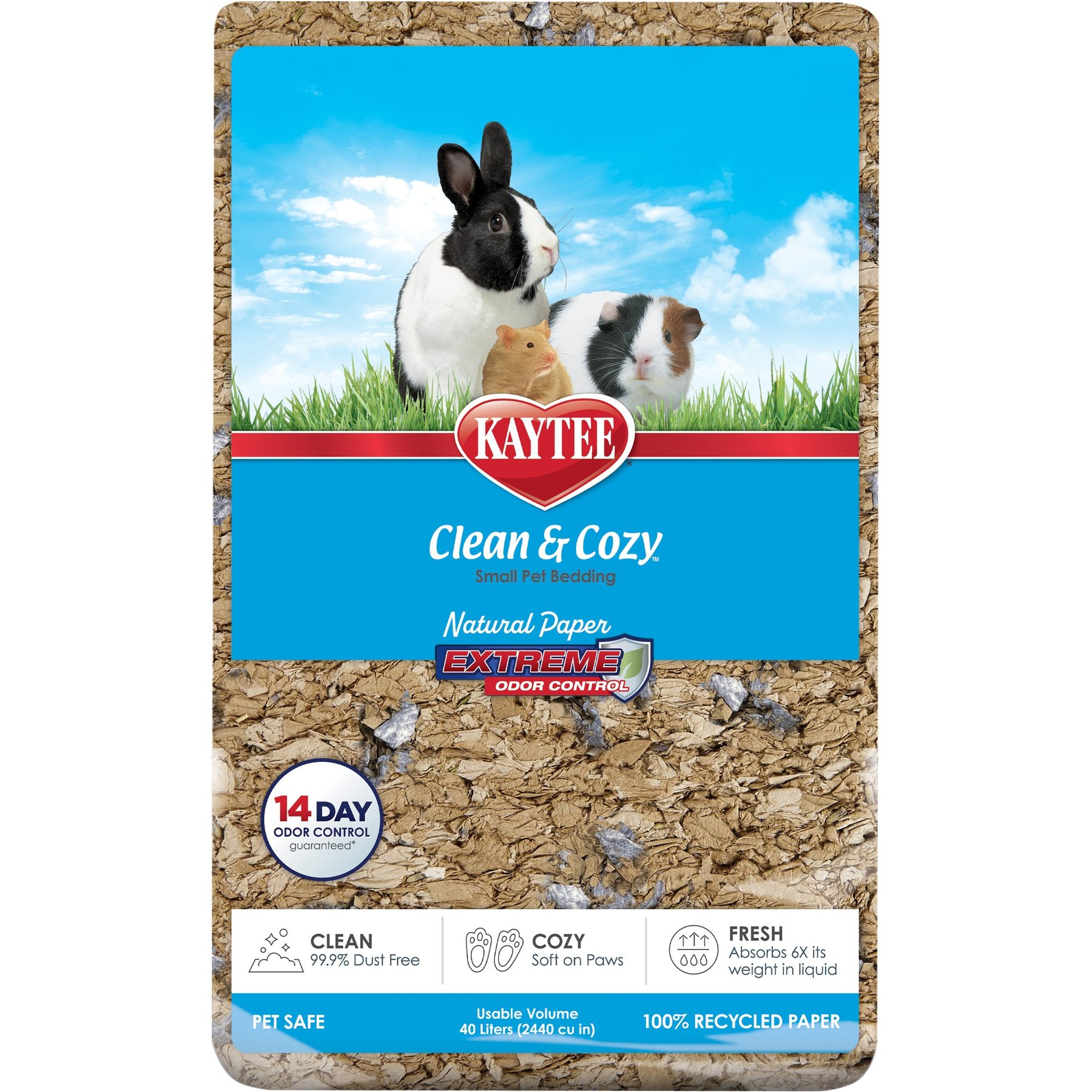 Kaytee Clean & Cozy Natural Paper with Extreme Odor Control Small Pet Bedding, Brown, 70-L