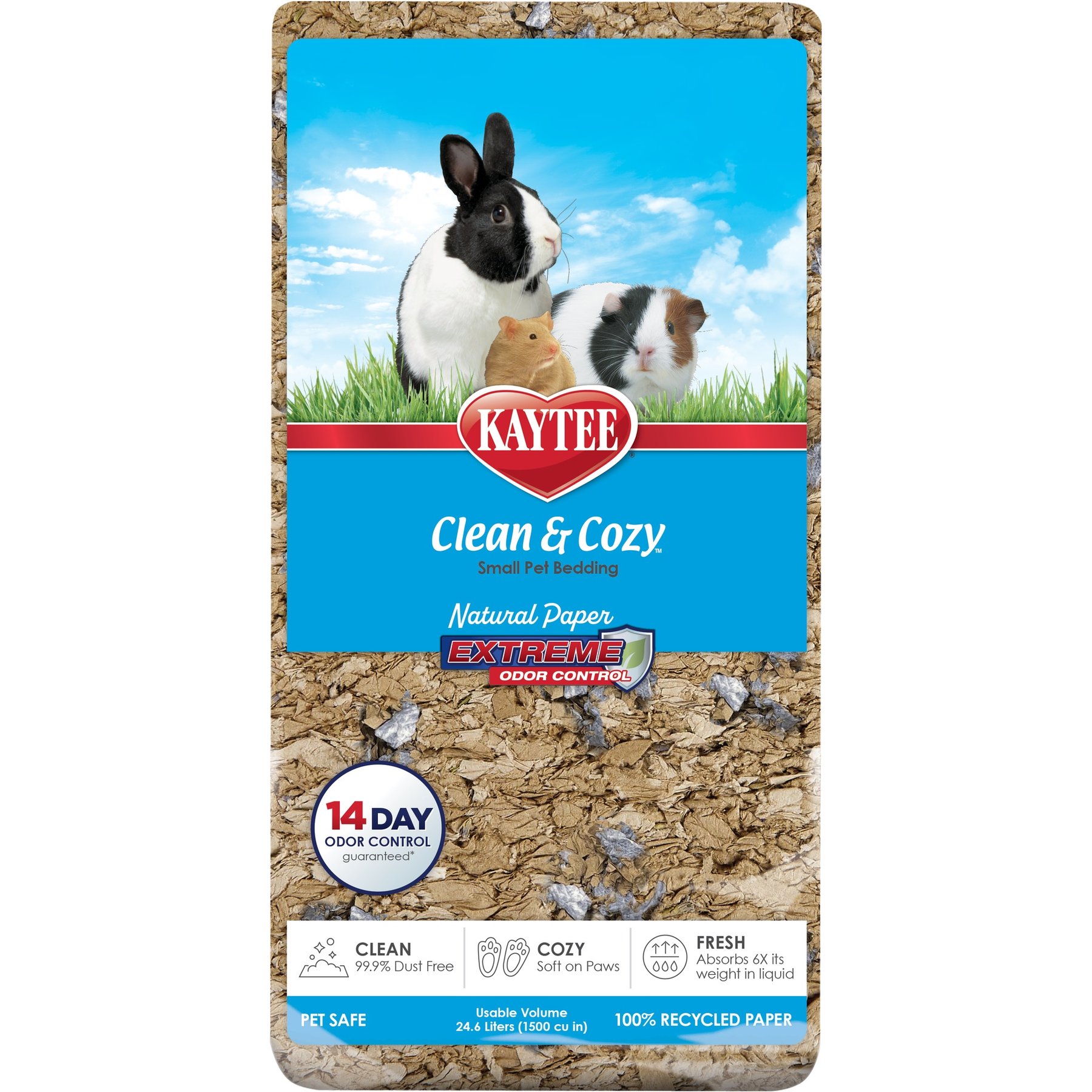 Kaytee Clean & Cozy Natural Paper with Extreme Odor Control Small Pet Bedding, Brown, 24.6-L
