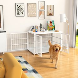 IronovaPets Escape-Proof Wood-Grain Side Table Double-Door Furniture Dog Crate, White, Giant: 48 inch slide 2 of 9
