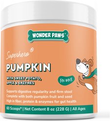 Wonder Paws Organic Pumpkin with Apple, Sweet Potato & Enzymes Powder Digestion, Stool & Gut Health Support Supplement for Dogs, 8-oz jar