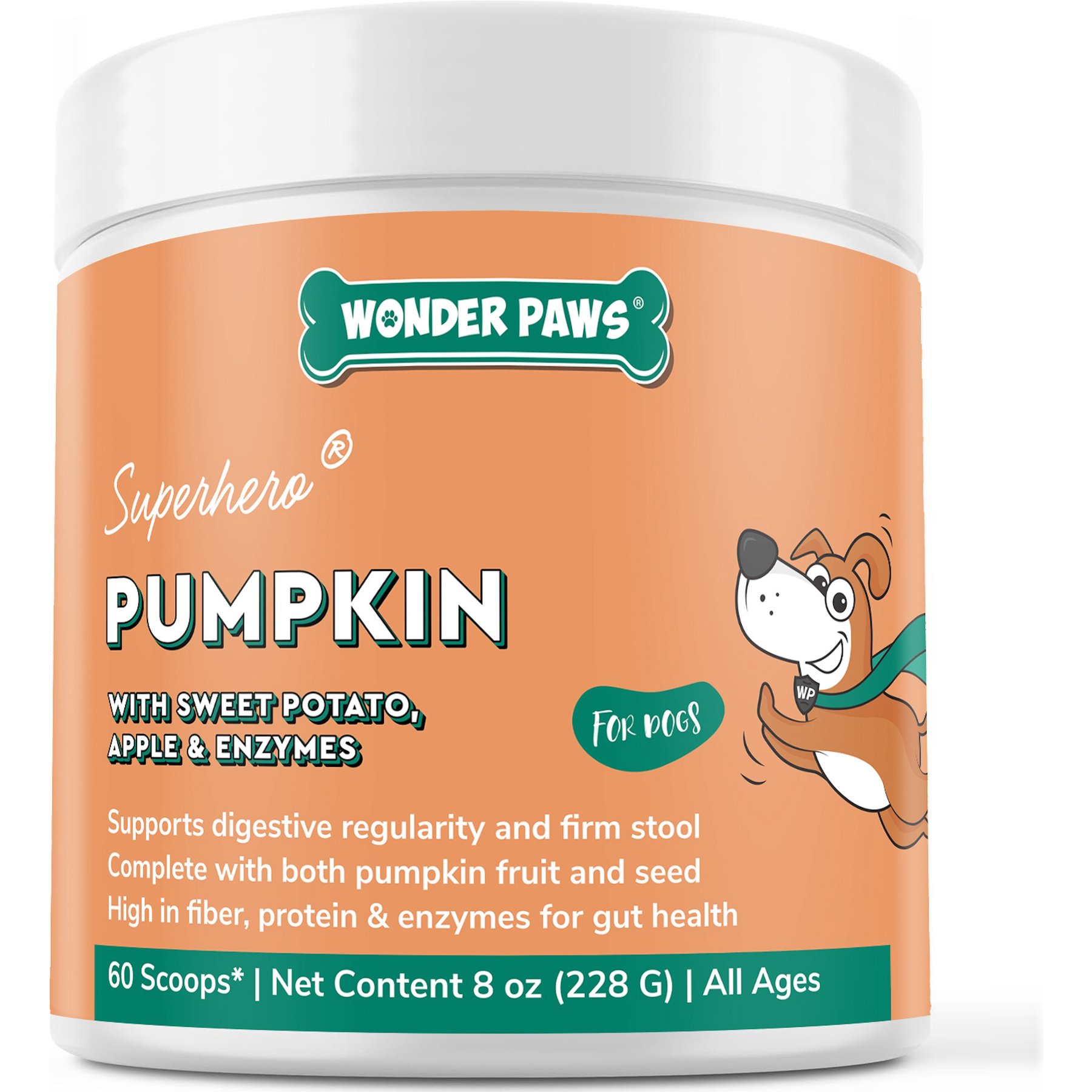 Wonder Paws Organic Pumpkin with Apple, Sweet Potato & Enzymes Powder Digestion, Stool & Gut Health Support Supplement for Dogs, 8-oz jar