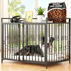 IronovaPets Wooden-Bottom Table-Style Double-Door Dog Crate Furniture, Brown, Large: 48 inch