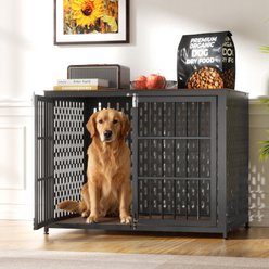 IronovaPets Heavy-Duty Metal Double-Door Dog Crate Furniture, Brown, Large: 42 inch