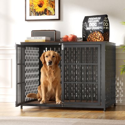 IronovaPets IronovaPets Heavy-Duty Metal Double-Door Dog Crate Furniture, Brown, Large: 42 inch