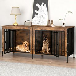 IronovaPets Built-In Dual-Compartment 3-Door Furniture Dog Crate, Brown, Large: 78 inch