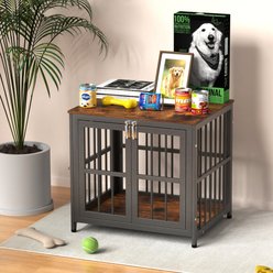 IronovaPets Escape-Proof Wood-Grain Side Table Double-Door Furniture Dog Crate, Brown, X-Small: 26 inch slide 1 of 9