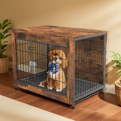 IronovaPets Escape-Proof Lockable Wooden Furniture-Style Dog Cage, Brown, Small: 32 inch slide 1 of 7