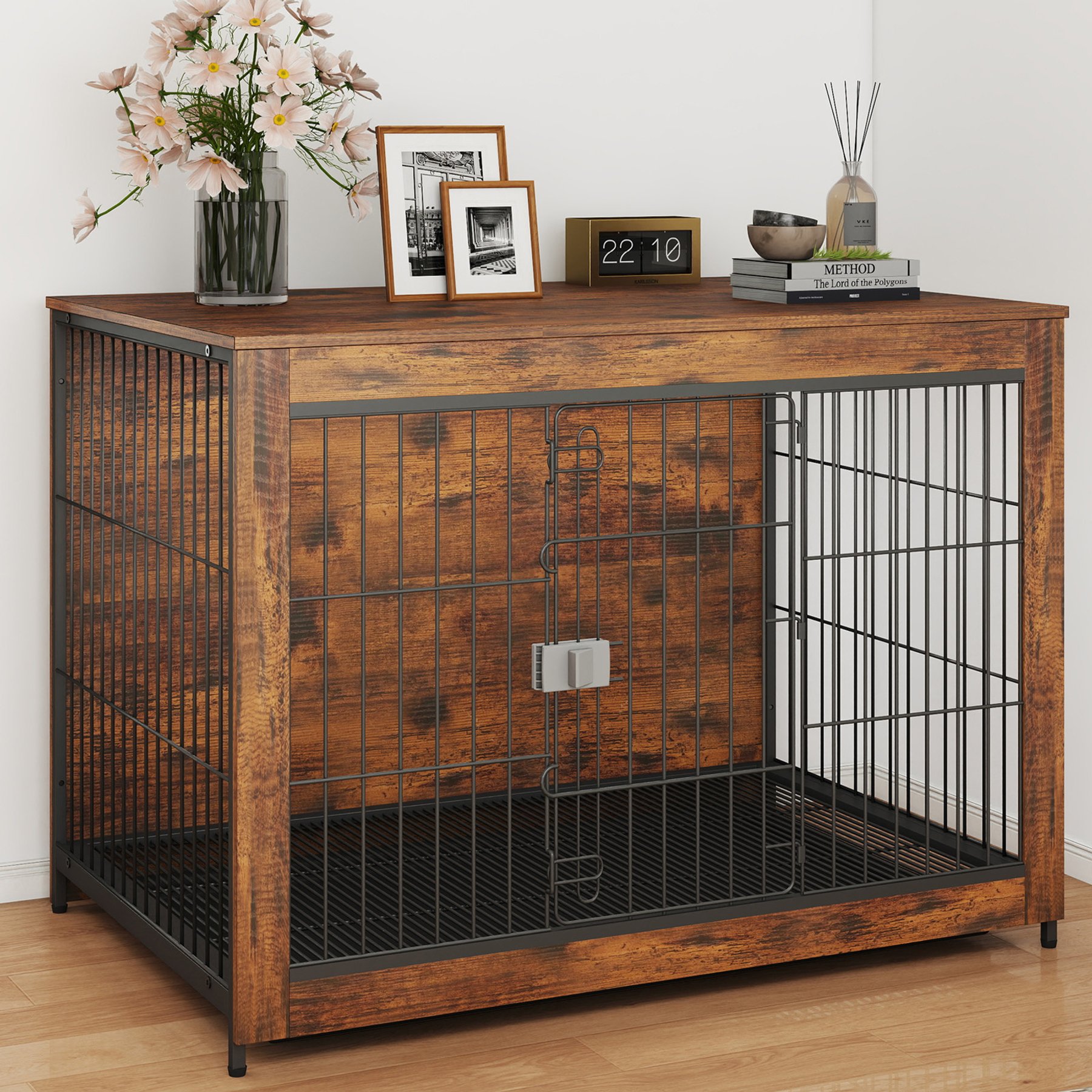 Rupzen Decorative Side Table Indoor Dog Crate, Brown, 43 Inch