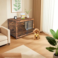 IronovaPets Escape-Proof Lockable Wooden Furniture-Style Dog Cage with Tray Base, Brown, Small: 32 inch