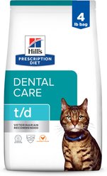 Hill's Prescription Diet t/d Dental Care Chicken Flavor Dry Cat Food, 4-lb bag