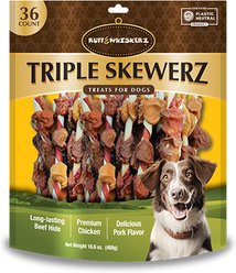 Ruff & Whiskerz Triple Skewerz Dog Rawhide Treats, 36 count
